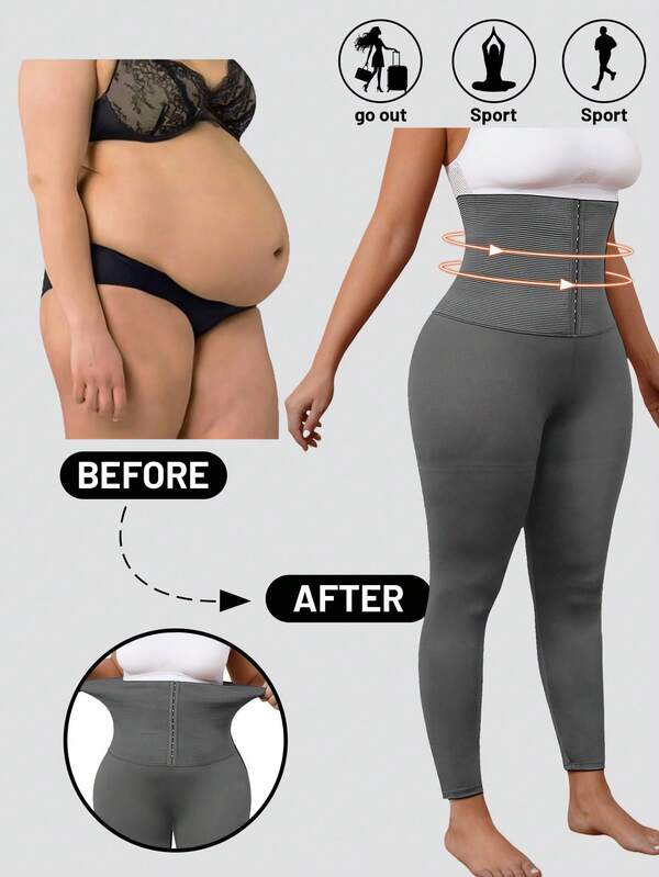 1pc Plus Size High Waist Yoga Pants With Buttons, Slimming Waist, Versatile For Workout, Casual Wear, All Season