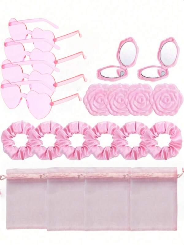 مجموعة هدايا حفل عروس 32/16/4 قطع، فرشاة شعر وردية، شبكة شعر وردية، مرآة مكياج وردية، كيس أورجانزا وردي، اكسسوارات شعر للعروس، وصيفات العروس، الاقتراح، عيد الميلاد، ديكورات الحفلات، هدايا حفل العروس، هدايا للضيوف، هدايا تذكارية لوصيفات العروس