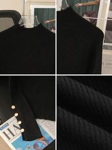 Women's Elegant Basic Sweater, Half-Turtleneck Long Sleeve Knit Top For Autumn/Winter - Black - View 10