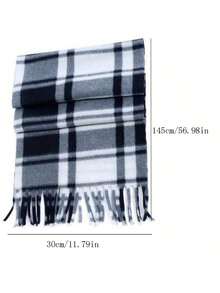 1pc Unisex Black, White & Gray Square Plaid Scarf, Faux Cashmere, Suitable For Outings, Group Purchases, Travel, And Gifts, Spring/Autumn