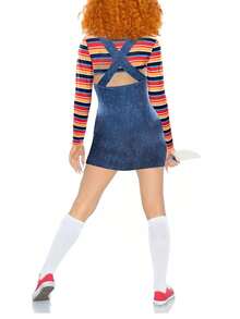 Halloween Scream Costume For Women Creepy Killer Doll Costume Long Sleeve Rainbow Tops Overall Skirt Set