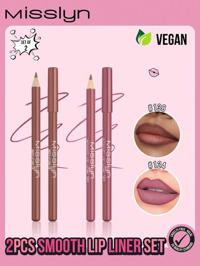  MISSLYN 2pcs Smooth Lip Liner Set, Smooth Lip Liner, Long-Lasting Base Makeup, Intense Long-Lasting Lip Color, Smooth Application, Lip Liner