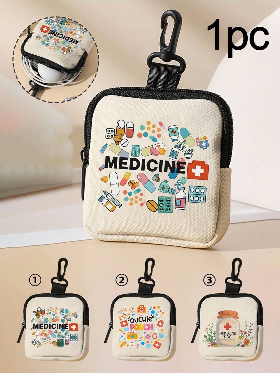 Geantă compactă pentru medicamente și portofel pentru monede, cu buzunar sigur cu fermoar și clemă tip carabină, husă/organizator multifuncțională din poliester durabil pentru medicamente, consumabile, monede și obiecte mici, geantă de călătorie portabilă și ușoară, cu imprimeu vibrant distractiv și design grafic jucăuș, ideală pentru profesioniștii din domeniul sănătății, studenți, lucrători de birou și călători, utilizare zilnică perfectă, ziua de naștere, Crăciun, Anul Nou, Ziua Îndrăgostiților, cutie de pastile pentru cadouri de la întoarcerea la școală, organizator de medicamente, geantă de depozitare a medicamentelor pentru călătorii în aer liber, articole esențiale, geantă de prim ajutor.