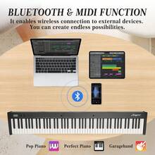 Piano de teclado de 88 teclas, piano eléctrico de tamaño completo para principiantes, piano eléctrico portátil con pedal de sostener, auriculares, bolso, Bluetooth, USB MIDI - Negro - Ver 6