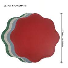 ABKOK 4 pièces Set de sets de table en forme de fleur de Noël en PU antidérapant, options de couleur rouge/bleu/vert/argent, imperméable et résistant à l'huile, convient pour Noël, Nouvel An, réunions de famille