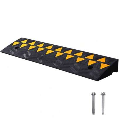 Heavy-Duty Rubber Curb Ramp - 9.4 Cm Rise Height, 25 Cm Width, 100 Cm Length – Ideal For Forklifts, Trucks, Buses, Cars, Wheelchairs, And Bikes - Durable 15T Weight Capacity Driveway Ramp