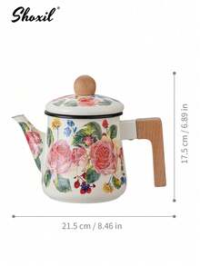shoxil 1pc Rose Enamel Teapot, Water Bottle, Large Capacity Teapot, Gas Induction Cooker, Universal Desktop Decoration Enamel Teapot