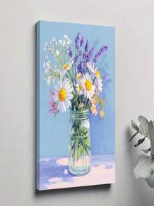 1PC Wildflowers, Daisies And Lavender In Glass Jars12X16inch And 16x24inch Framed , Classic Wooden Frame, Suitable For Living Room, Bedroom, Bathroom And Other Decorations, Perfect Gifts For Christmas, Halloween And Thanksgiving - 白色 - 查看 1