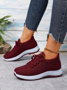 "Round Toe Slip-On Platform Shoes Winter 2025 New Export Women's Thermal Lined Warm Parent Shoes Wholesale Casual Outdoor Boots Cross-Border Snow Boots" - Red - View 3