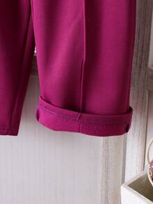 2pcs/Set Young Girl' Casual Minimalist Big Bow Decor Long Sleeve Top And Pants Set, Thermal Lined For Autumn/Winter - Purple - View 7