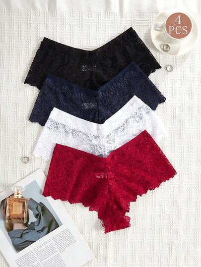 4pcs/Pack Women Sexy Lace Briefs
