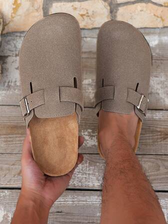 Men's Mule Shoes New Vintage Slip-On Loafers Casual Slouchy Shoes, Closed Toe Flat Mules With Adjustable Strap, Cotton-Padded For Autumn/Winter Or Non-Padded All Season