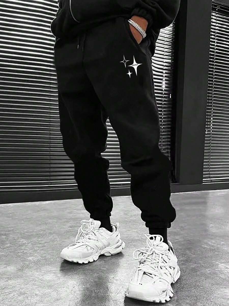 Printed Pattern Casual Sports Long Pants, Suitable For All Seasons, Loose And Well-Fitting, Suitable For Both Men And Women, Street Casual Wear, Comfortable, Jogging For Exercise, Commuting, Tapered Pants - Black 5 - View 1