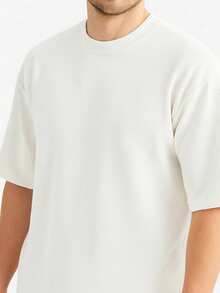 Textured Casual Basic Straight Textured T-Shirt Premium Mesh Plus Size - Off White - 查看 5
