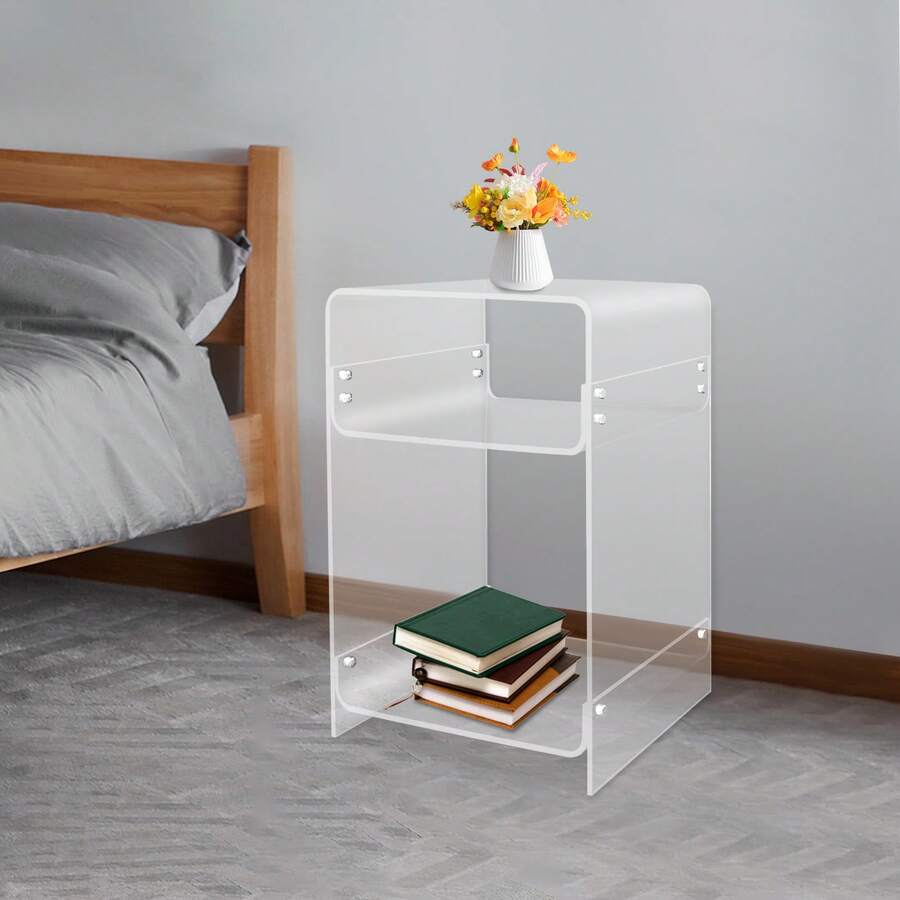 Klar Acryl Endtisch 3-Ebene Nachttisch für Wohnzimmer Schlafzimmer Heimdekor (Klar) - Transparent - Übersicht 1