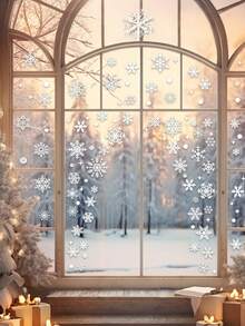 64pcs/192pcs/576pcs Christmas Window Decals - Snowflake Designs In Various Shapes, Xmas Decals Decorations,Christmas Window Clings Snowflakes Window Decals Static Window Stickers For Christmas Decorations Windows Winter & Holiday Designs For Glass Windows