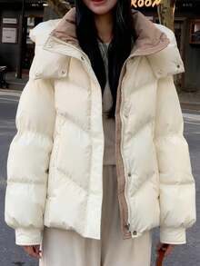 冬季女式连帽羽绒服 优雅休闲纯色时尚派对生日拉链连帽羽绒夹克 加厚派克大衣 韩版时尚加厚冬装女式羽绒服 商务休闲女式街头服饰