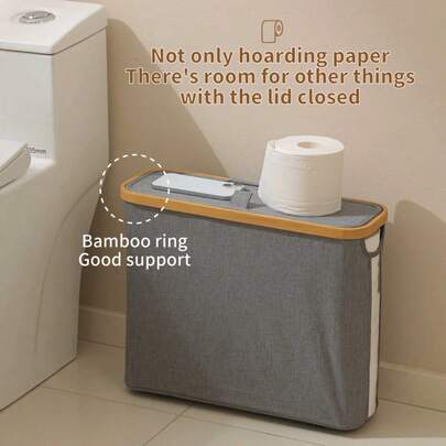 1 件装竹制长方形洗衣篮带盖，透气卫生纸收纳整理器，坚固耐用，适用于卧室、浴室、客厅，带手柄和盖子 - 纤薄卷纸收纳篮，长方形，适合家庭整理，洗衣篮