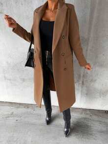 Plus Size Women's Elegant Solid Color Button Coat Jacket, Autumn/Winter