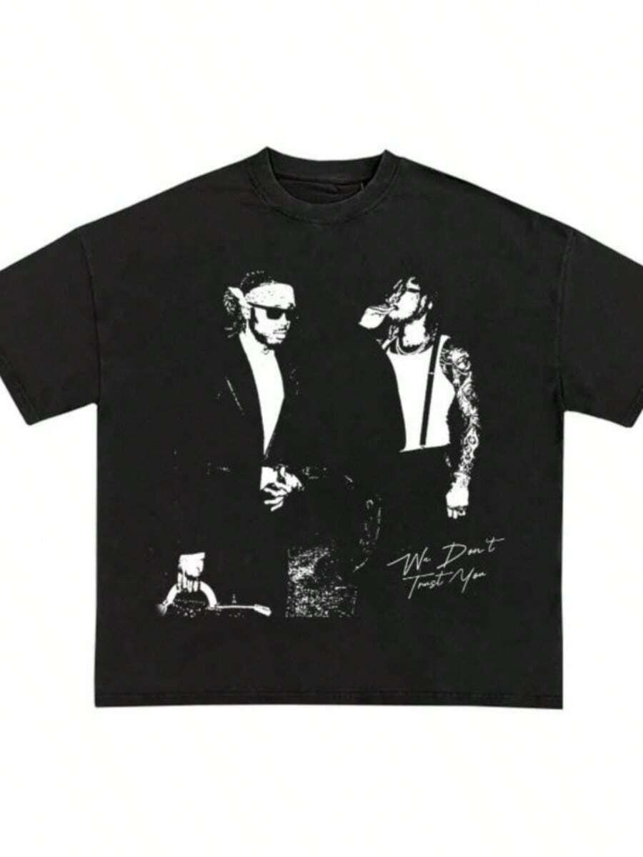 Metro Boomins And Future Rapper Graphic Washed Cotton T Shirt UniSexs Men Women Short SLEEs Ve Fashion Round Neck Tops M 3XL - 黑色 - 查看 1