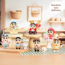 Miniso 1个随机蜡笔小新美味春季系列盲盒手办，生动还原动漫美食场景，适合家居和办公桌摆放，也可作为生日礼物 - 彩色 - 查看 1