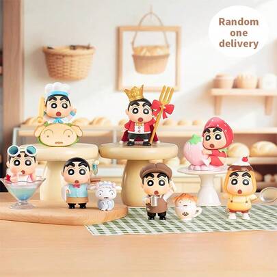 Miniso 1个随机蜡笔小新美味春季系列盲盒手办，生动还原动漫美食场景，适合家居和办公桌摆放，也可作为生日礼物