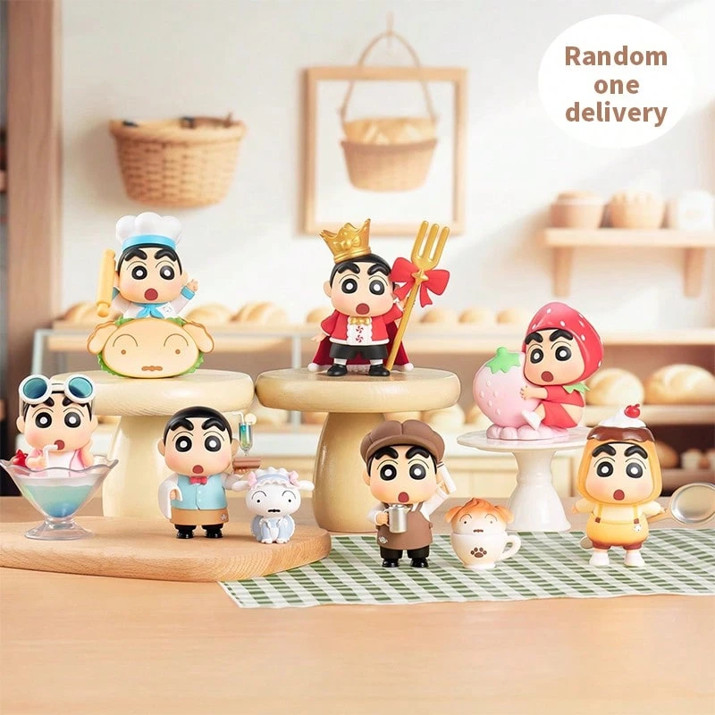 Miniso 1个随机蜡笔小新美味春季系列盲盒手办,生动还原动漫美食场景,适合家居和办公桌摆放,也可作为生日礼物 - 彩色 - 查看 1