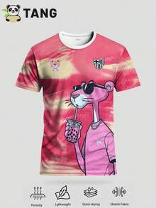 Customized Men's Football Jersey With Cartoon Leopard Design, Personalized With Name & Number, Comfortable Round Neck Sports Sweatshirt For Football Training, Casual Wear, And Gift - Pink - View 9