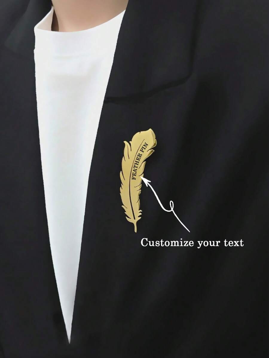 1pc Customized Text Stainless Steel Feather Brooch Pin, Suit Lapel Flower Decoration Stainless Steel Badge, Personalized Unique Ideal Gift For Him, Her, Boyfriend, Girlfriend, Mom, Dad, Family, Friend, Anniversary, Valentine's Day, Mother's Day, Birthday, Father's Day, Graduation, Bedroom, Home, Dining Room, Office, School