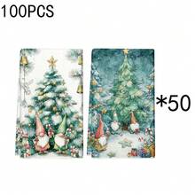 1 set/2 piezas/100 piezas Paños de cocina y paños de platos con estampado de enanos y árboles de Navidad, adecuados para decoración de interiores en restaurantes, cocinas, baños, decoración de fiestas, regalos navideños y pueden ser entregados como regalos de Navidad - Multicolor - Ver 12