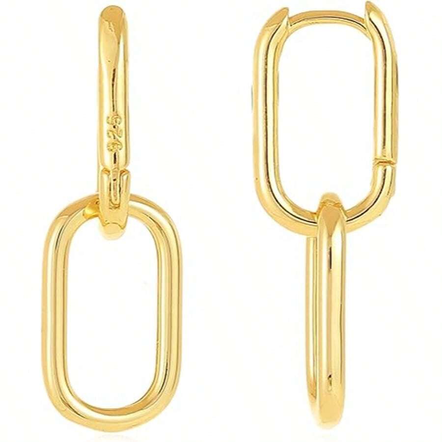 1 Pair Paperclip Earrings For Women, Gold Drop Dangle Hypoallergenic Jewelry For Casual Formal Events - 金色 - 查看 1