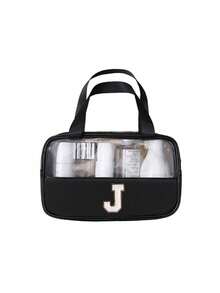 1pc Transparent PVC Makeup Bag, Multifunctional Letter Travel Pouch, Waterproof Letter Bag With Minimalist Letter Stickers, Large Capacity Toiletry Bag, Travel Organizer, Cosmetic Bag, Beach Bag, Travel Essentials, Student Supplies, Dorm Necessities, Bathroom Storage, Home Decor, Gift For Girlfriend, Teacher, Mom, Girlfriend, Halloween Gift, Christmas Gift, Autumn/Winter Essential, Autumn Decor, Bedroom Decor