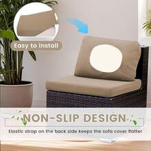 HANDONTIME 8Pcs Patio Cushion Covers Stretch Outdoor Couch Cover Cushions Outdoor Furniture Waterproof Patio Furniture Cover Pets Sofa Covers Washable (Khaki,Cover Only) - A:卡其色 - 查看 7