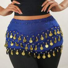 1pc Women's Multi-Color Portrait Metal Cloth Waist Skirt, Decorative Belly Dance, Slightly Dirty Positioning Suitable For Stage Performance, Christmas Gift For Friends - Blue - View 3