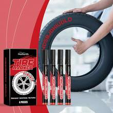 4pcs/Box Car Tire Doodle Pen No Fading Waterproof Red Auto Rubber Tyre Paint Pen, Quick Dry And Permanent, Creative Diy Marker Graffiti Touch Up Scratches - Red - View 4
