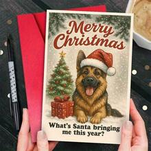 1pc Christmas Greeting Card With Adorable Dog In Santa Hat - Festive Cartoon Design, Perfect For Pet Lovers, Holiday Celebrations & Gift Giving, Paper Material, No Batteries Needed, Christmas Decorations, German Shepherd Christmas Card, Christmas Cheap Thing, Design Paper Christmas Mouse, Christmas Stuff Cheap, Highland Christmas Card, Christmas Card With Envelope