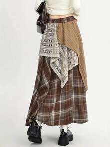 Vintage Distressed Asymmetrical Lace Patchwork A-Line Skirt Spring - Multicolor - View 2