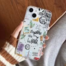 1 pieza Funda de teléfono TPU transparente minimalista con mapa de ruta de avión y sello, compatible con series 17 16 15 14 13 12 11 Plus Pro Max, funda protectora con estilo personalizado INS, diseño minimalista de alta estética, regalo de cumpleaños, regalo de vacaciones