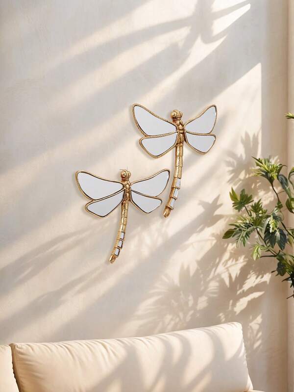 1pc Golden Metal Resin Curved Dragonfly Wall Decor, Insect Lover Collection, Creative Hanging Decoration For Home Parties And Insectarium