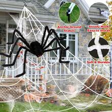 Halloween Decorations: Black Giant Spider, White Triangular Spider Web. Spider Webs Are Suitable For Outdoor And Indoor Decoration Of The Halloween Theme - Multicolor - View 8