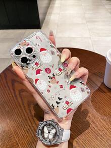 1 pieza Funda de teléfono transparente y a prueba de golpes con diseño minimalista de Papá Noel y renos, elemento navideño, diseño de moda adecuado tanto para hombres como para mujeres, opción ideal para entusiastas de la moda, compatible con Apple/