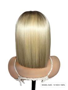 OQ 13x4 透明蕾丝前假发，棕色渐变金色直发波波头假发，180% 密度，10-14 英寸真人发假发，透气蕾丝，快速发货，适合作为礼物、婚礼、圣诞节、角色扮演、万圣节、旅行、Y2K 风格、时尚发型、节日和假期佩戴。 - S60/3 - 查看 5