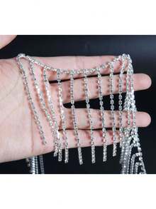 Rhinestone Fringe Rhinestone Fringe Belt Beaded Ribbon Diamond Tassel Chain For Jeans Clothing Accessories DIY Decoration - Clear - View 10