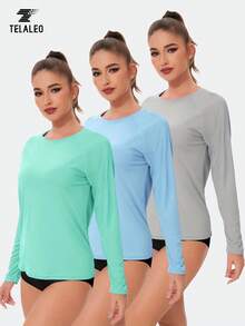 TELALEO 3 Packs Women's Quick Dry Fit Long Sleeves Shirts,UPF 50+ Rash Guard Swim Fishing SPF UV Sun Protection Shirts - Nhiều màu - Xem 1