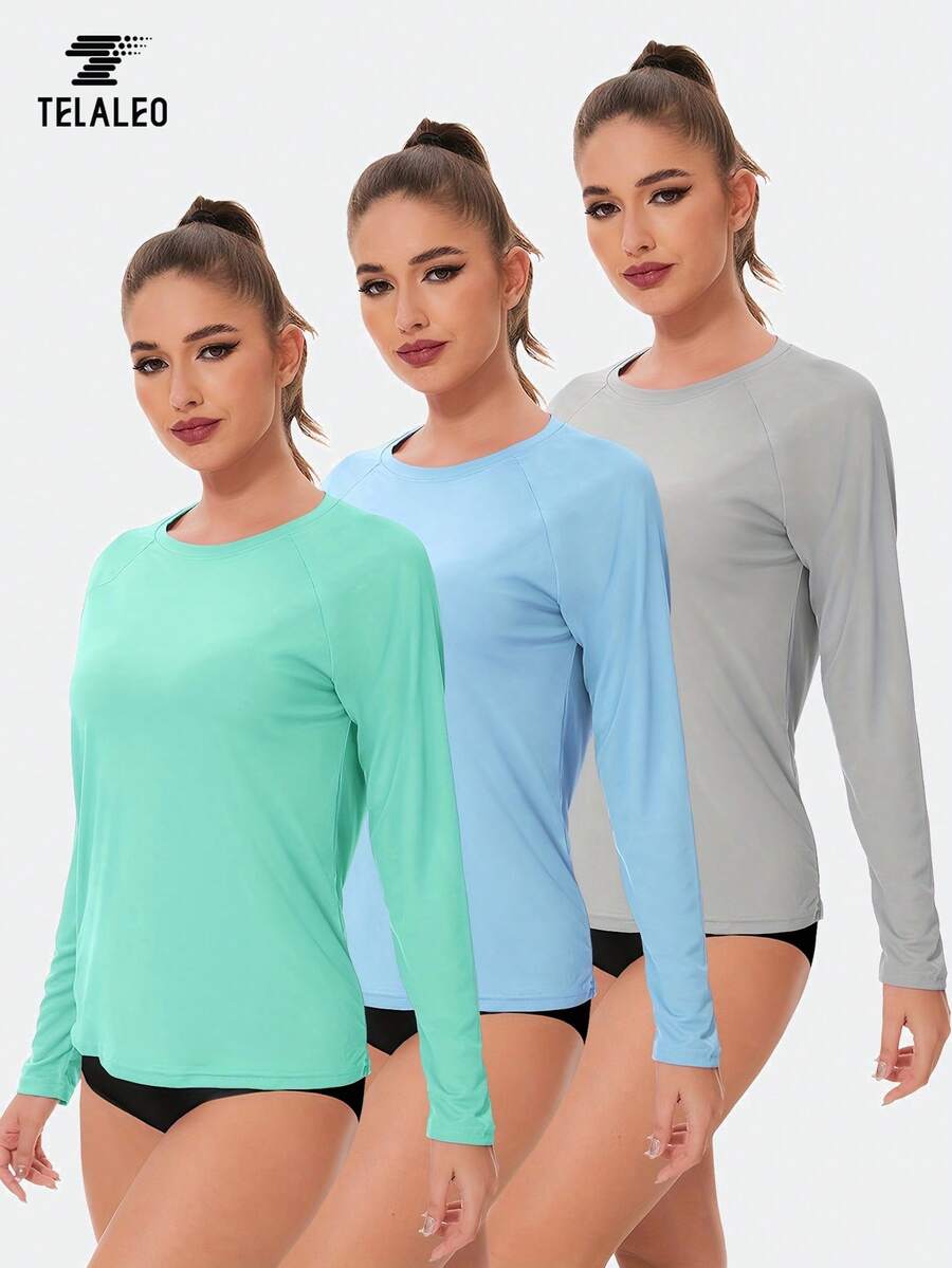 TELALEO 3 Packs Women's Quick Dry Fit Long Sleeves Shirts,UPF 50+ Rash Guard Swim Fishing SPF UV Sun Protection Shirts - Nhiều màu - Xem 1