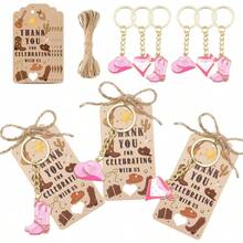 DCowgirl Bachelorette Party Gifts Pink Cowboy Boots And Hat Keychains With Thank You Tags For Rodeo Theme Birthday Western Wedding Favors Bridal Showers Baby Shower10 - Hồng - Xem 1