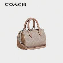 COACH 女士波士頓包枕頭包女包肩包斜挎包手提包沙黃色拼色生日禮物送女友送媽媽聖誕禮物生日禮物