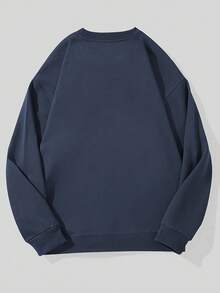 Men's Oversized Navy Blue Crewneck Sweatshirt With White M & Red Heart Lettering - Casual Loose Fit Sweater, Machine Washable, Valentine's Day Gift For Boyfriend Or Husband, Everyday Comfortable Pullover, Relaxed Round Neck Design, Solid Color With White Letter M And Red Heart Detail, Stylish And Versatile For Men's Fashion Men's Casual Warm Crewneck Sweatshirt For Winter - màu đen - Xem 8