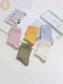 5 Pairs Of Random Delivery Women's Socks For Autumn And Winter, White Sports Letter Mid-Tube Socks For Winter, Fall - Multicolor - View 10