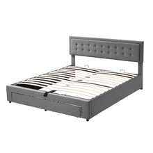 Bed With Drawers, Velvet Fabric, Upholstered Bed, Box Spring, Double Bed, Large Storage Space, 180 X 200, Gray